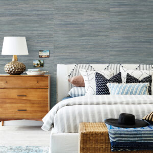 Pattaya Blue Grasscloth Wallpaper