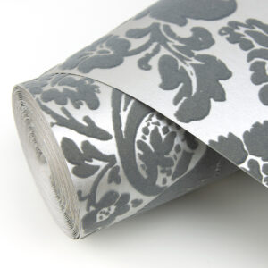 Shadow Grey Flocked Damask Wallpaper