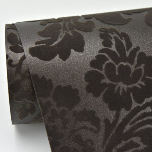 Shadow Brown Flocked Damask Wallpaper