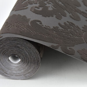 Shadow Brown Flocked Damask Wallpaper