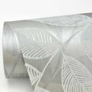 Chimera Silver Flocked Leaf Wallpaper