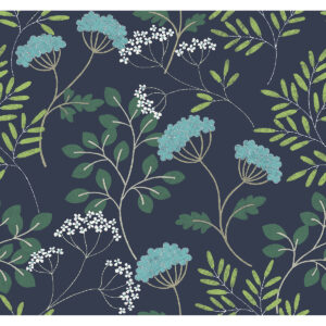 Sorrel Navy Botanical Wallpaper