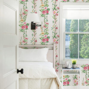 0055108 delisa pink floral stripe wallpaper