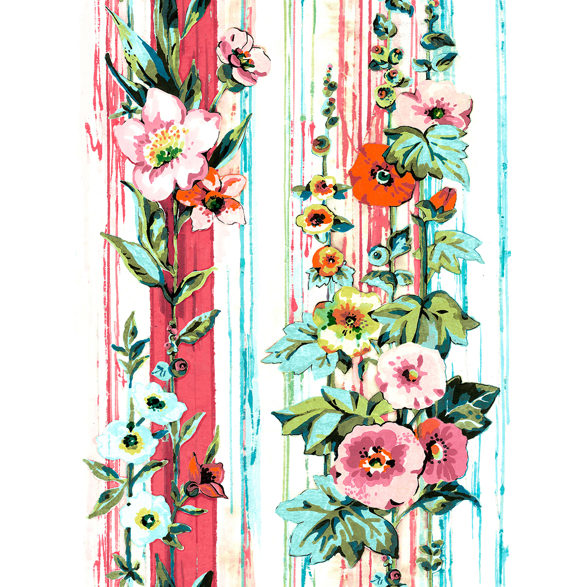 0055109 delisa red floral stripe wallpaper