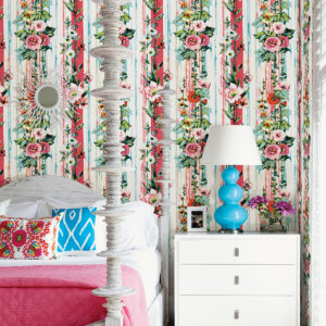 0055110 delisa red floral stripe wallpaper