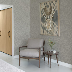 Lei Silver Etched Leaves Wallpaper