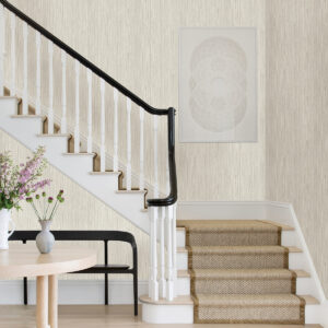 Justina Cream Faux Grasscloth Wallpaper