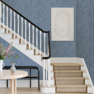 Justina Indigo Faux Grasscloth Wallpaper