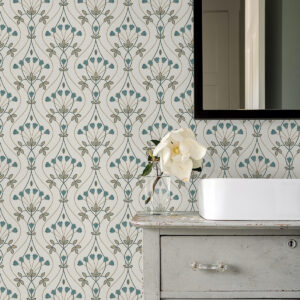 Dard Teal Tulip Ogee Wallpaper