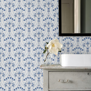 Dard Blue Tulip Ogee Wallpaper