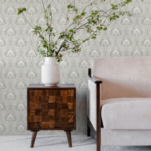 Mucha Off-White Botanical Ogee Wallpaper