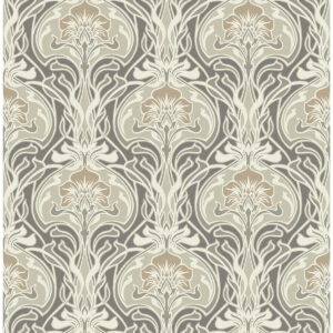 0058468 mucha dark grey botanical ogee wallpaper