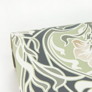 Mucha Dark Grey Botanical Ogee Wallpaper