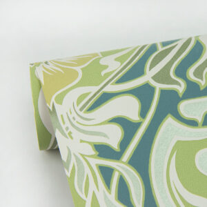 Mucha Teal Botanical Ogee Wallpaper
