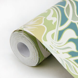 Mucha Teal Botanical Ogee Wallpaper