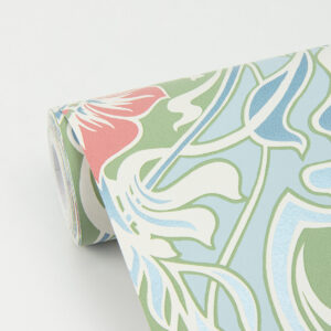 Mucha Light Blue Botanical Ogee Wallpaper