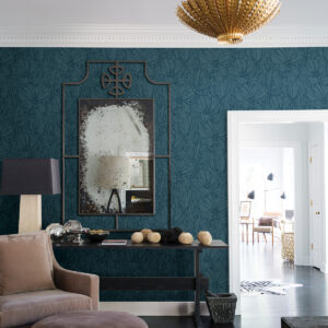 Selwyn Flock Dark Blue Floral Wallpaper