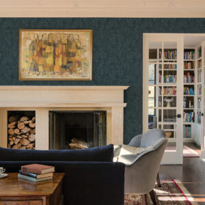 Selwyn Flock Dark Blue Floral Wallpaper