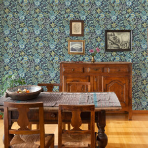 Voysey Navy Floral Wallpaper