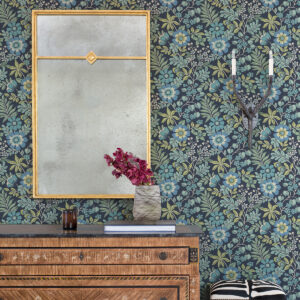 Voysey Navy Floral Wallpaper