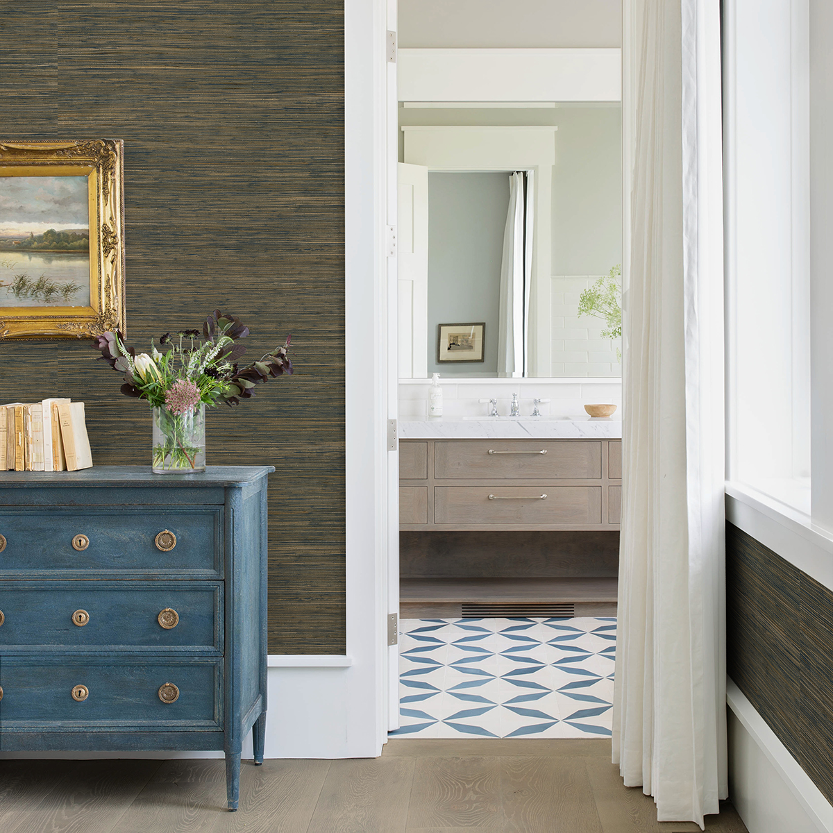 0058942 shuang teal handmade grasscloth wallpaper