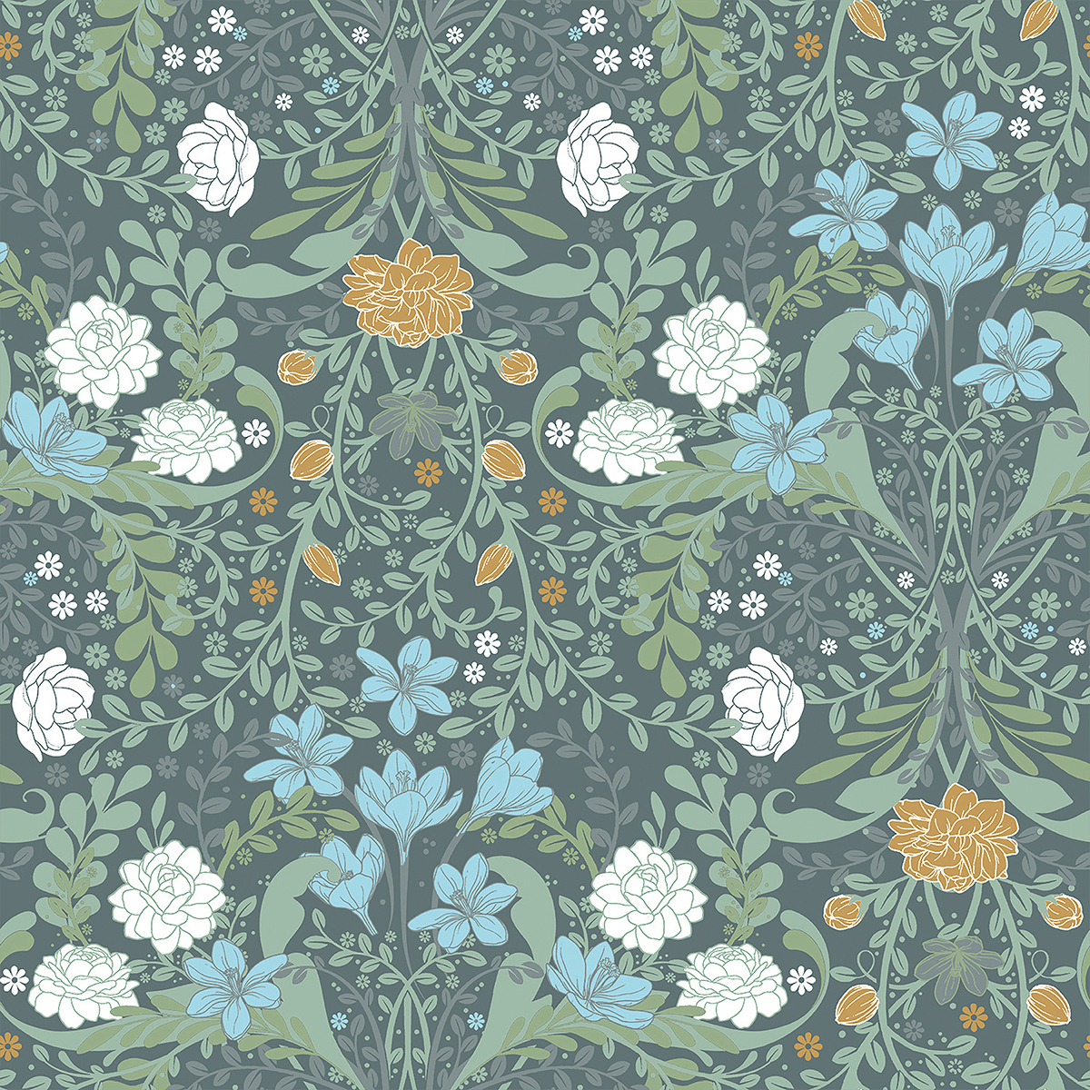 Froso Turquoise Garden Damask Wallpaper