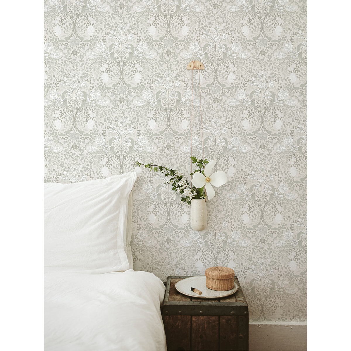 Froso Light Grey Garden Damask Wallpaper - Image 2