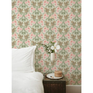 Kurre Pink Woodland Damask Wallpaper