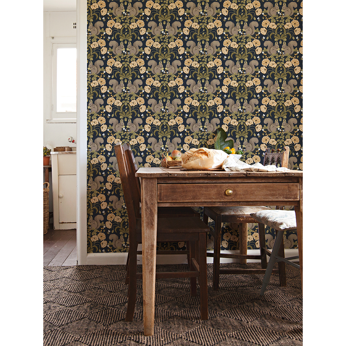 Kurre Dark Blue Woodland Damask Wallpaper - Image 2