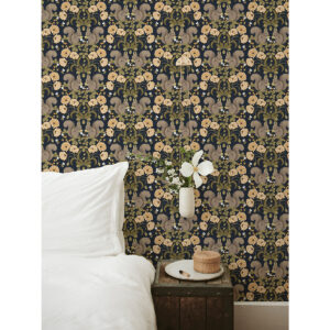Kurre Dark Blue Woodland Damask Wallpaper
