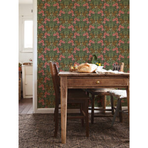 Kurre Dark Green Woodland Damask Wallpaper