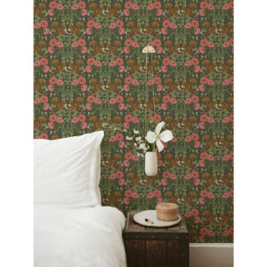 Kurre Dark Green Woodland Damask Wallpaper