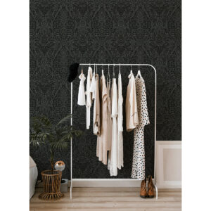 Maris Charcoal Flock Damask Wallpaper