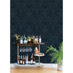 Maris Indigo Flock Damask Wallpaper