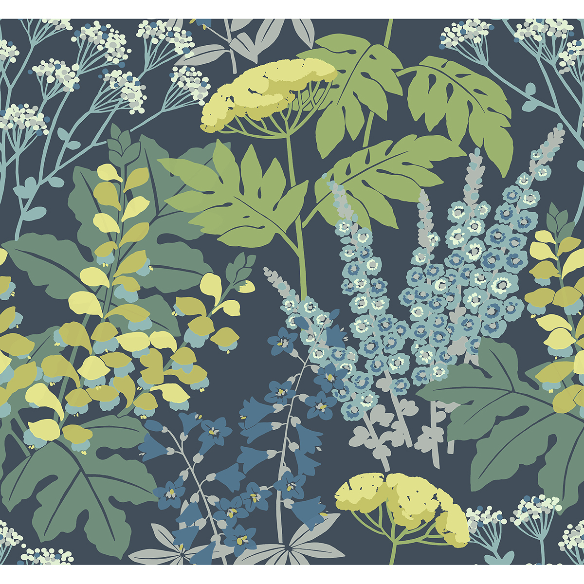Brie Dark Blue Forest Flowers Wallpaper