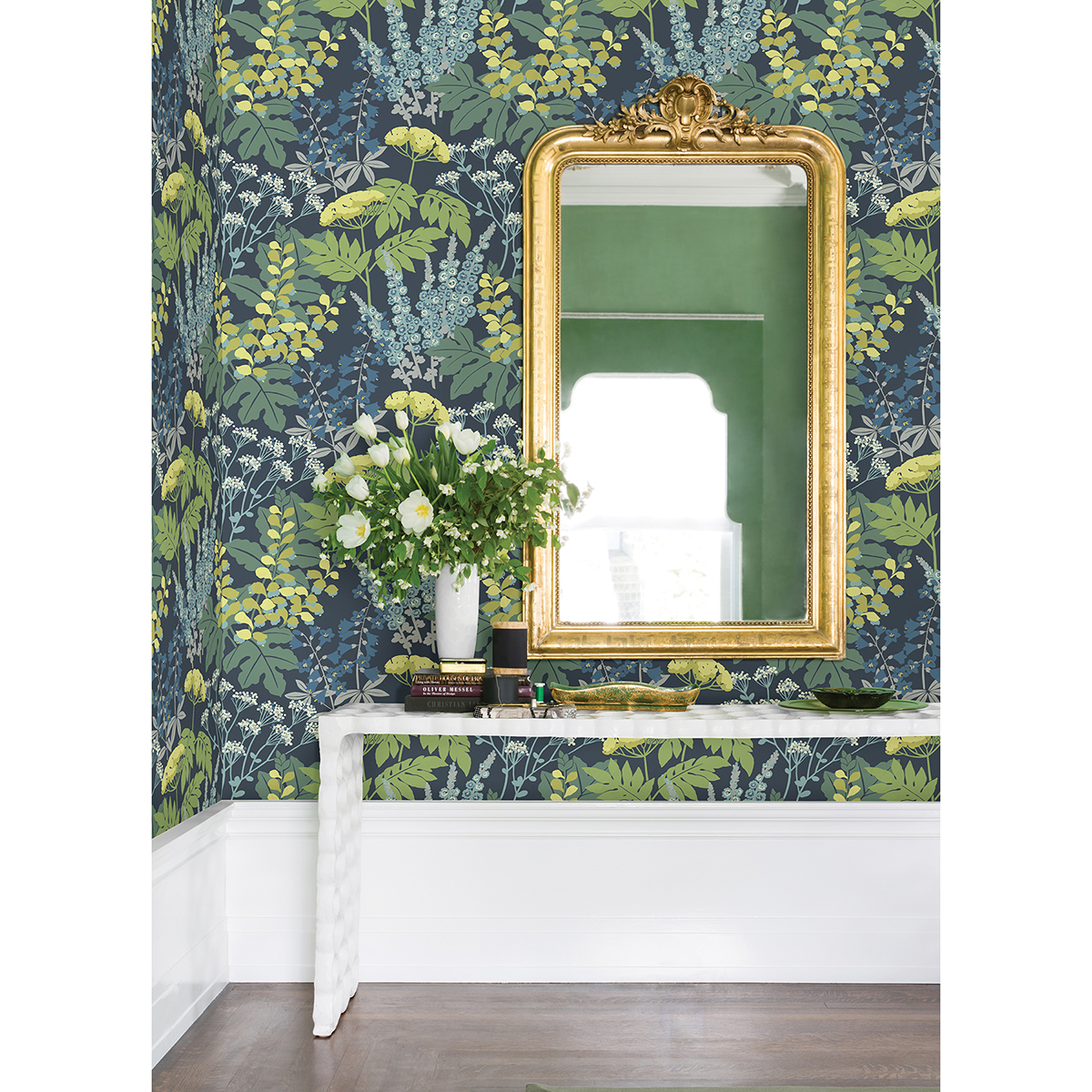 Brie Dark Blue Forest Flowers Wallpaper - Image 2