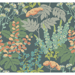 Brie Teal Forest Flowers Wallpaper
