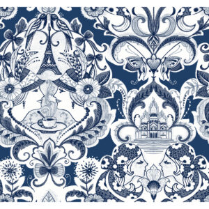 Sadie Navy Parisian Damask Wallpaper