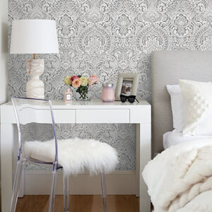 Artemis Platinum Damask Wallpaper