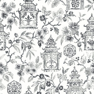 Helaine Charcoal Pagoda Wallpaper