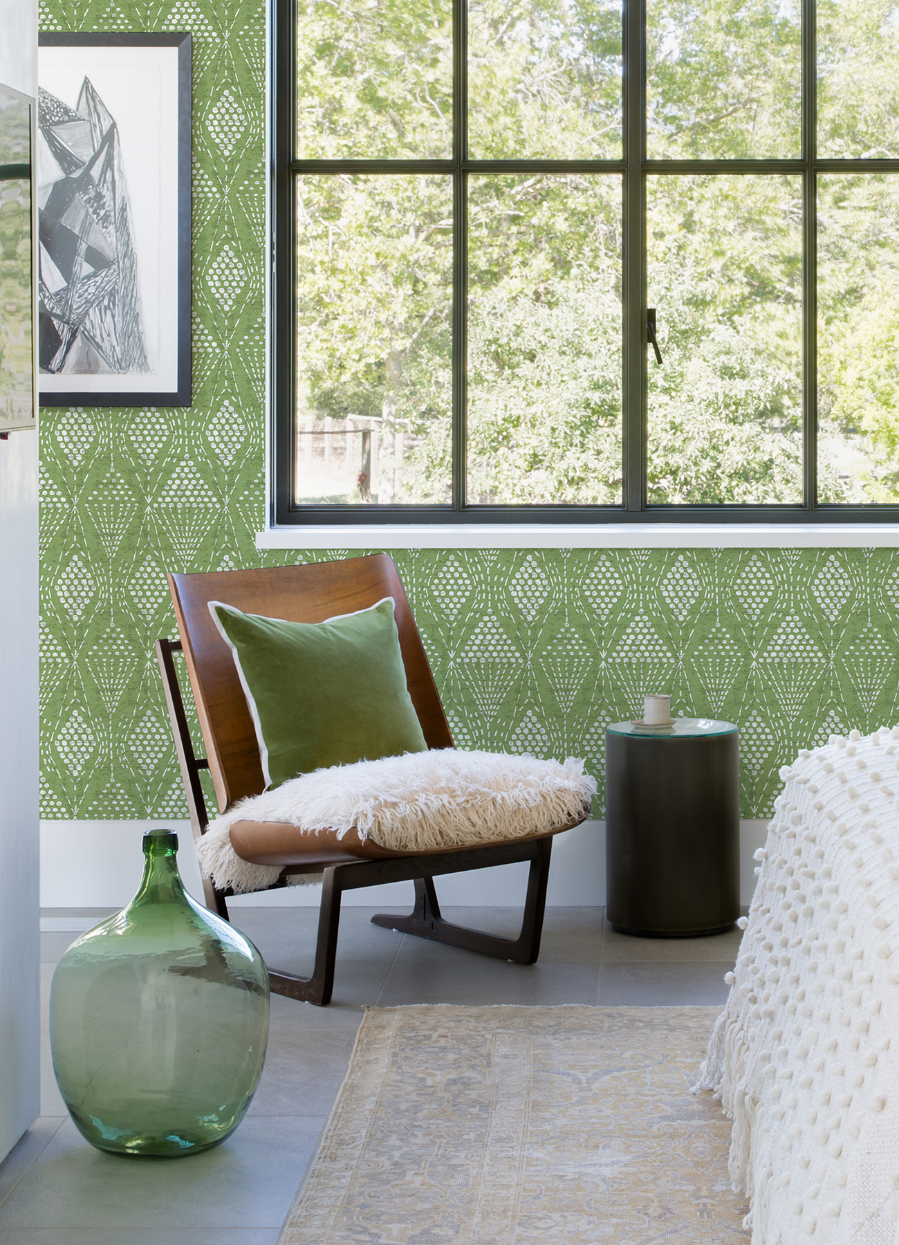 Grady Green Dotted Geometric Wallpaper - Image 2
