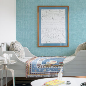 Emerson Light Blue Faux Linen Wallpaper