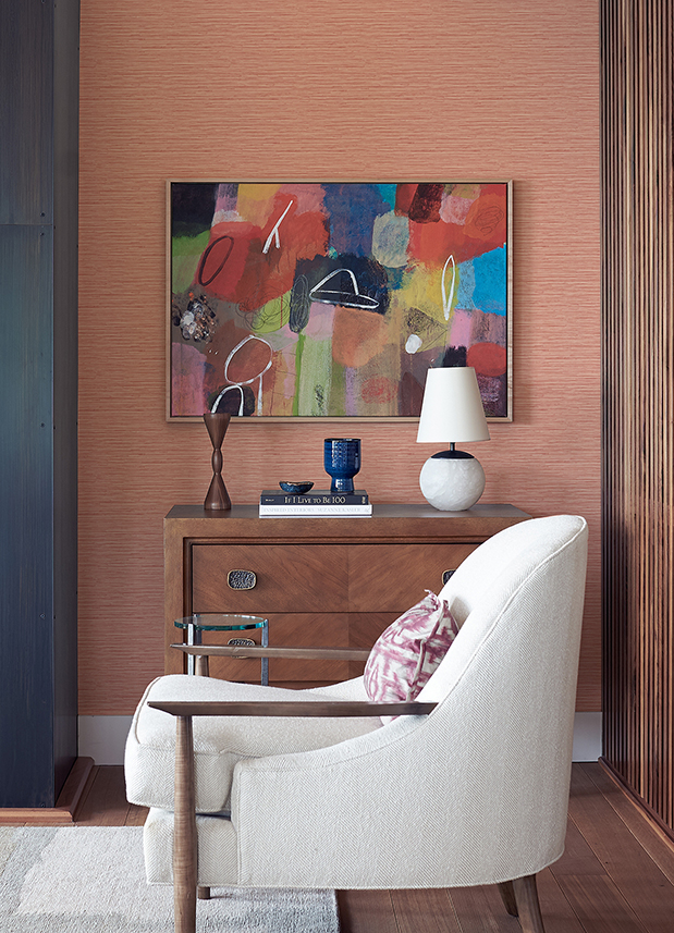 Rushmore Coral Faux Grasscloth Wallpaper - Image 2