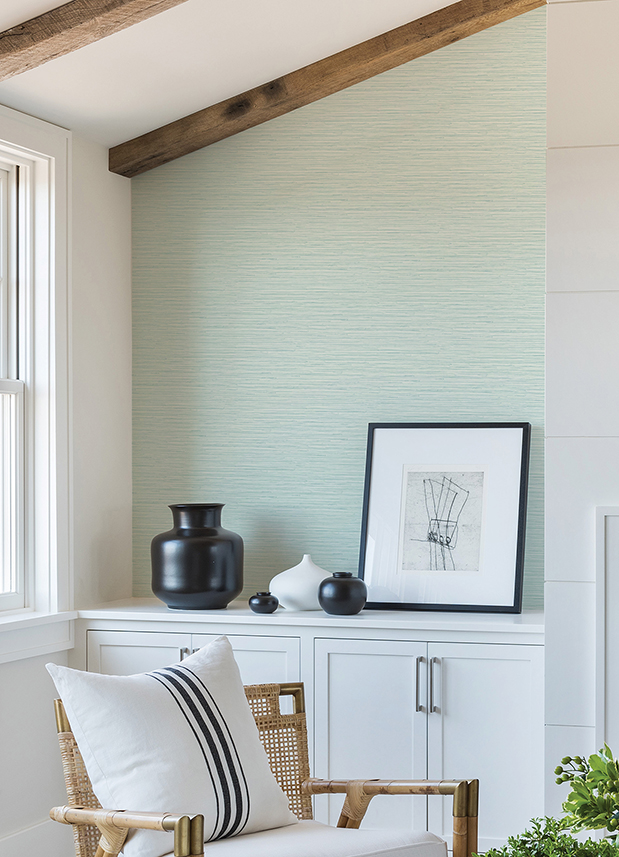 Rushmore Aqua Faux Grasscloth Wallpaper - Image 2