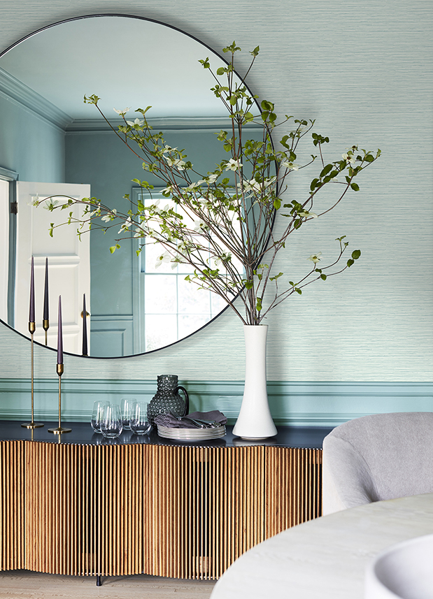 Rushmore Aqua Faux Grasscloth Wallpaper - Image 3