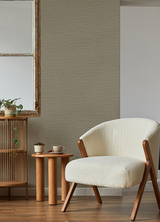 Rushmore Light Brown Faux Grasscloth Wallpaper - Image 3