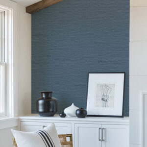 Rushmore Blue Faux Grasscloth Wallpaper