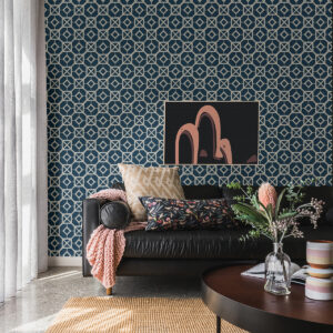 Livia Dark Blue Trellis Wallpaper