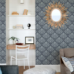 Palmier Navy Lotus Fan Wallpaper