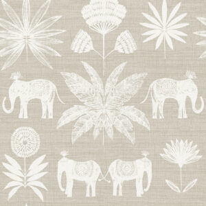 Bazaar Light Grey Elephant Oasis Wallpaper